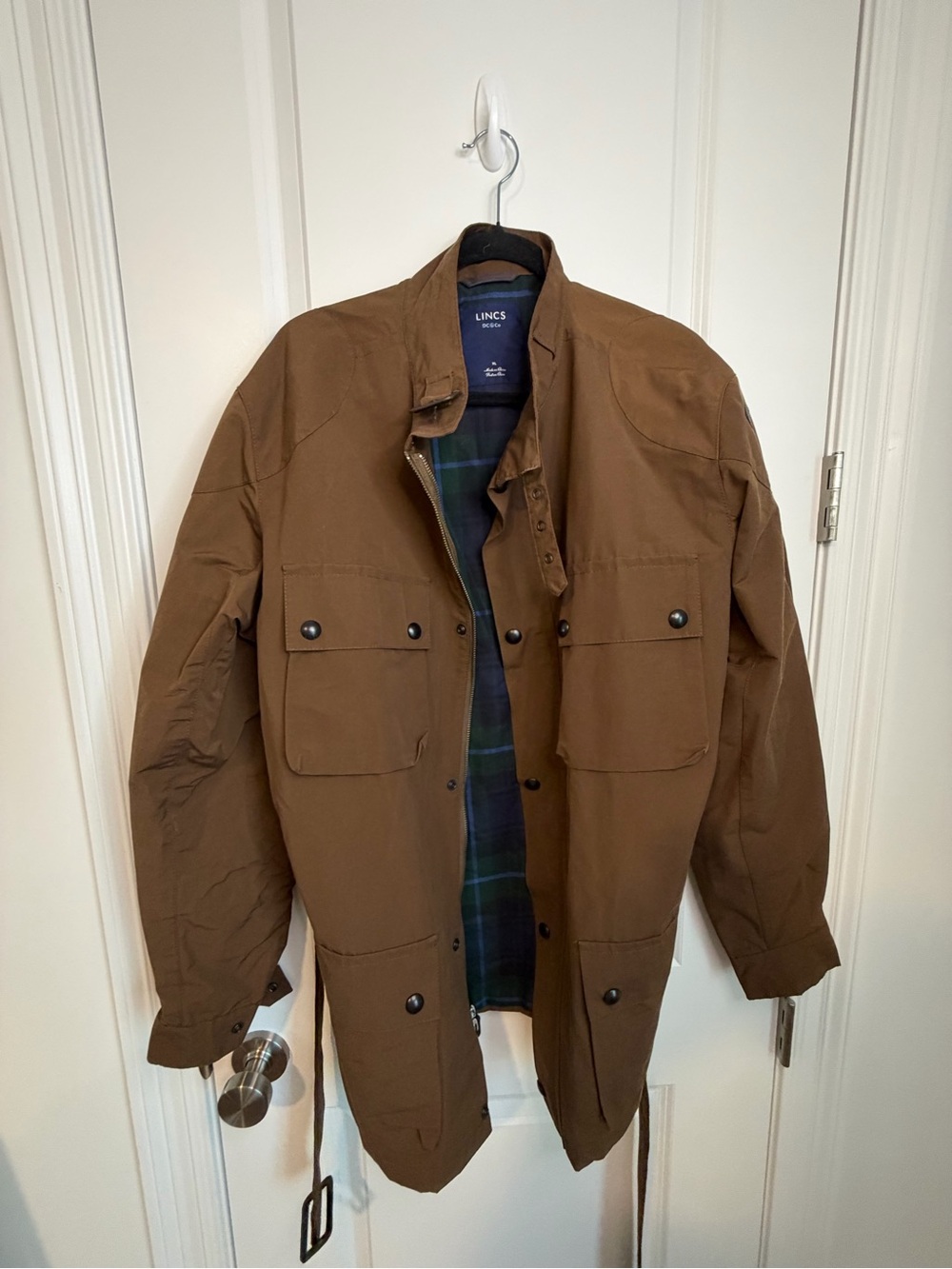 LINCS Men's Brown Field Jacket with Plaid Trim Military and Outdoor work wear